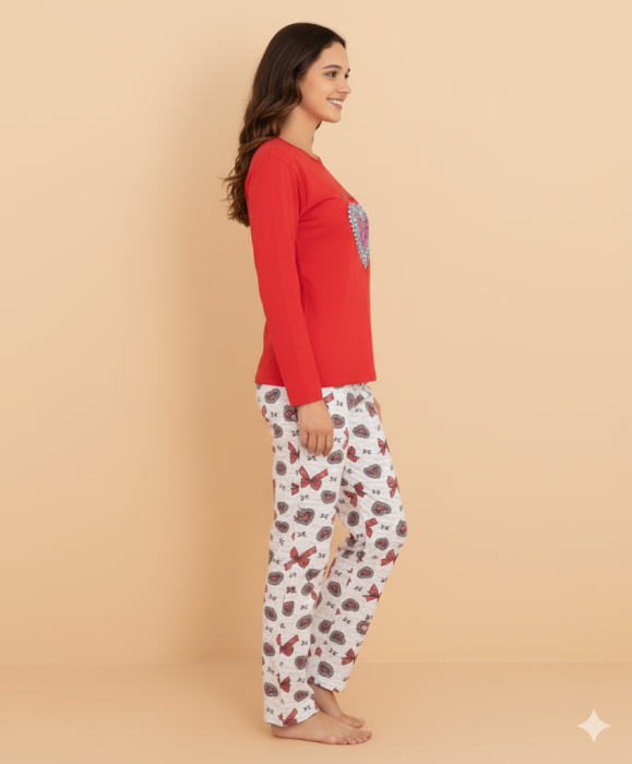 Pijama bumbac de Dama Confortabila, Set cu Bluza si Pantaloni lungi, rosu 16256 [2]