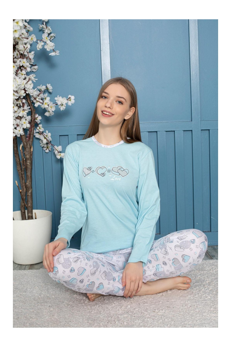 Pijama bumbac de Dama Confortabila, Set cu Bluza si Pantaloni lungi, albastru 806 [2]