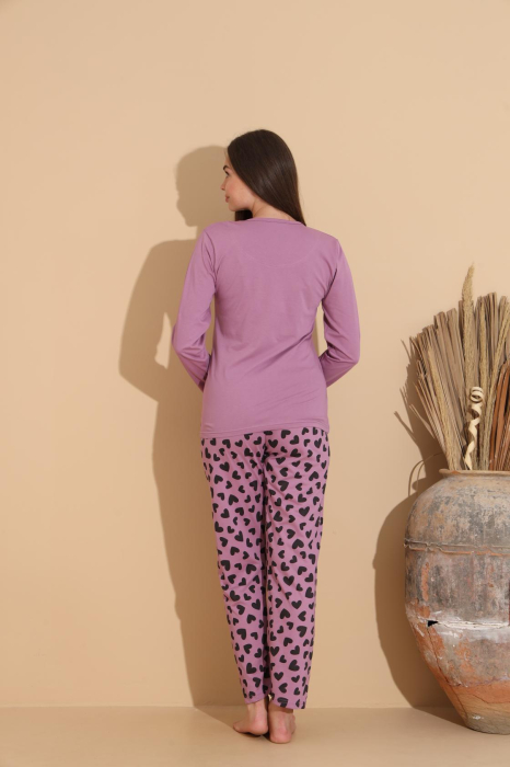 Pijama bumbac de Dama Confortabila, Set cu Bluza si Pantaloni lungi, mov 1005 [5]