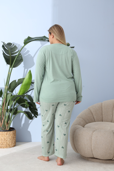 Pijama bumbac de Dama Confortabila, Set cu Bluza si Pantaloni lungi, batal, verde 60157 [4]