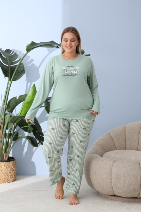 Pijama bumbac de Dama Confortabila, Set cu Bluza si Pantaloni lungi, batal, verde 60157 [3]