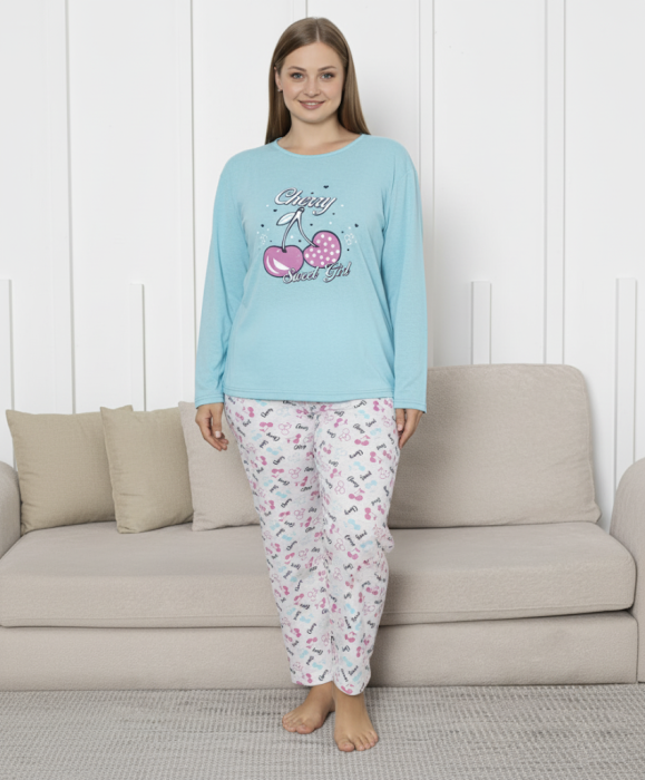 Pijama bumbac de Dama Confortabila, Set cu Bluza si Pantaloni lungi, marimi mari bleu 16255 [1]