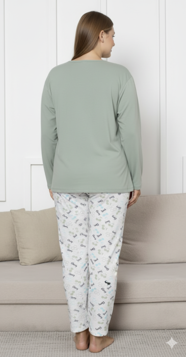 Pijama bumbac de Dama Confortabila, Set cu Bluza si Pantaloni lungi, batal, verde 16255 [3]