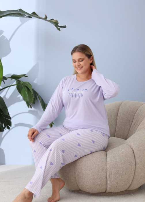 Pijama bumbac de Dama Confortabila, Set cu Bluza si Pantaloni lungi, batal, mov 60156 [2]