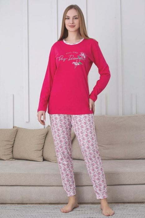 Pijama bumbac de Dama Confortabila, Set cu Bluza si Pantaloni lungi, roz 201 [1]