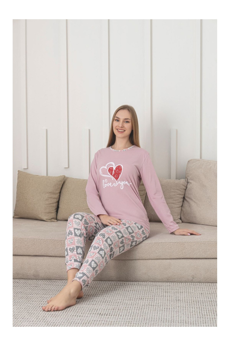 Pijama bumbac de Dama Confortabila, Set cu Bluza si Pantaloni lungi, mov 207 [2]