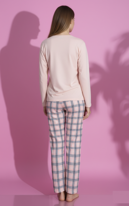 Pijama bumbac de Dama Confortabila, Set cu Bluza si Pantaloni lungi, corai 15909 [3]