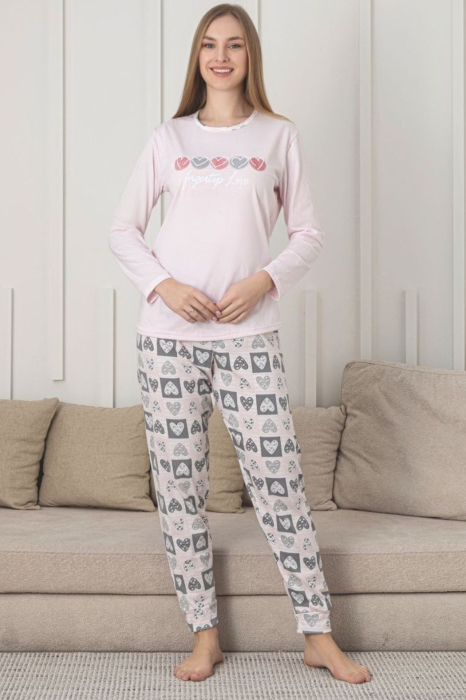 Pijama bumbac de Dama Confortabila, Set cu Bluza si Pantaloni lungi, corai deschis 205 [1]