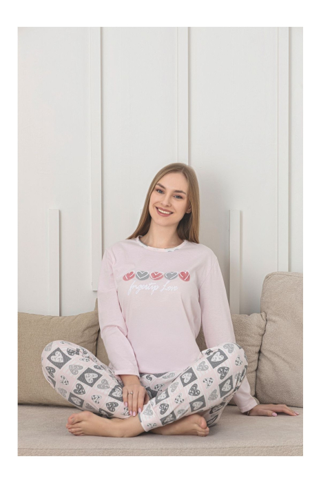 Pijama bumbac de Dama Confortabila, Set cu Bluza si Pantaloni lungi, corai deschis 205 [2]