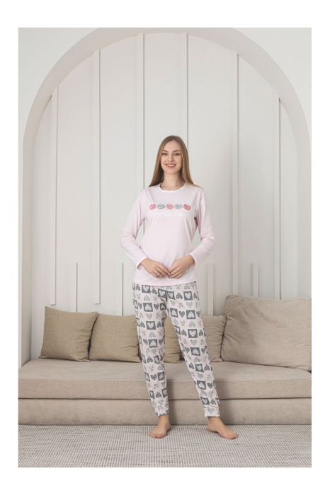 Pijama bumbac de Dama Confortabila, Set cu Bluza si Pantaloni lungi, corai deschis 205 [3]