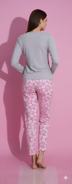 Pijama bumbac de Dama Confortabila, Set cu Bluza si Pantaloni lungi, gri 15386 [3]