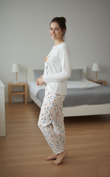 Pijama bumbac de Dama Confortabila, Set cu Bluza si Pantaloni lungi, alb 15916 [2]