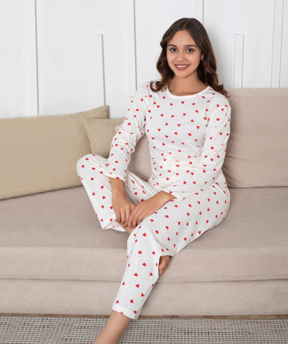 Pijama bumbac de Dama Confortabila, Set cu Bluza si Pantaloni lungi, alb 16224 [1]