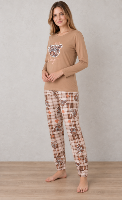Pijama bumbac de Dama Confortabila, Set cu Bluza si Pantaloni lungi, maro 1023 [5]