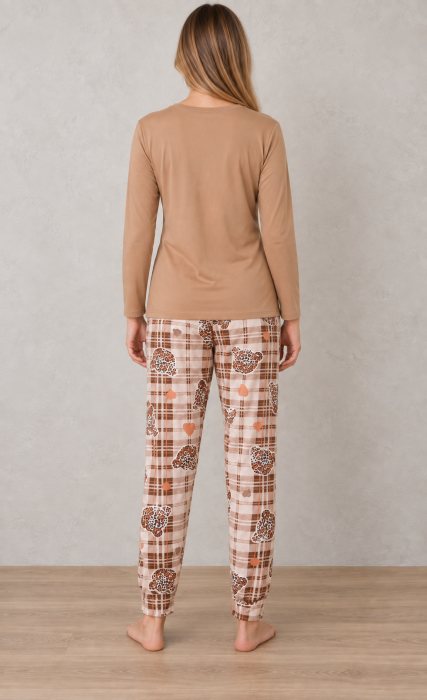 Pijama bumbac de Dama Confortabila, Set cu Bluza si Pantaloni lungi, maro 1023 [8]