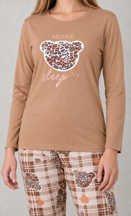 Pijama bumbac de Dama Confortabila, Set cu Bluza si Pantaloni lungi, maro 1023 [6]
