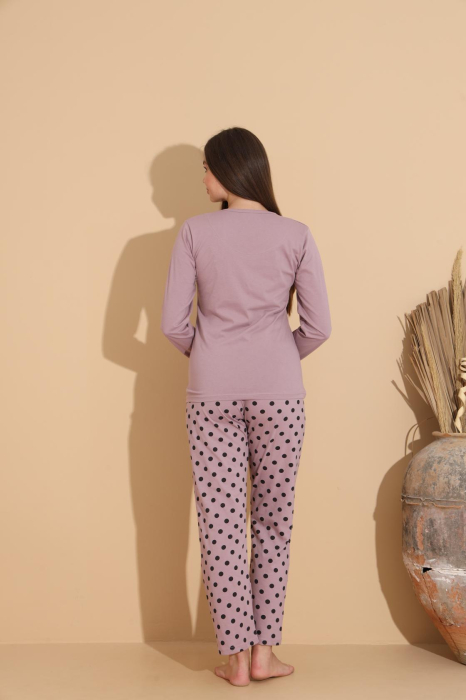 Pijama bumbac de Dama Confortabila, Set cu Bluza si Pantaloni lungi, mov 1009 [4]