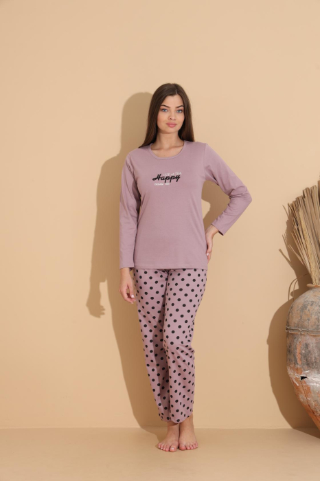 Pijama bumbac de Dama Confortabila, Set cu Bluza si Pantaloni lungi, mov 1009 [5]