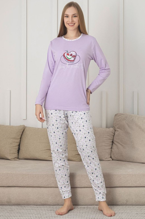 Pijama bumbac de Dama Confortabila, Set cu Bluza si Pantaloni lungi, mov 204 [1]