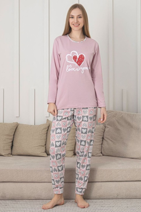 Pijama bumbac de Dama Confortabila, Set cu Bluza si Pantaloni lungi, mov 207 [1]