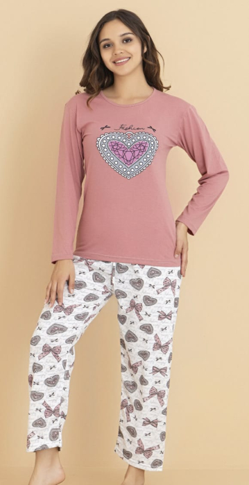 Pijama bumbac de Dama Confortabila, Set cu Bluza si Pantaloni lungi, roz 16256 [1]