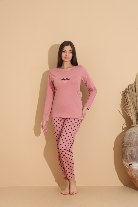 Pijama bumbac de Dama Confortabila, Set cu Bluza si Pantaloni lungi, roz 1010 [1]