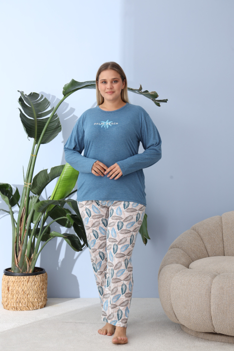 Pijama bumbac de Dama Confortabila, Set cu Bluza si Pantaloni lungi, batal, albastru 60155 [1]