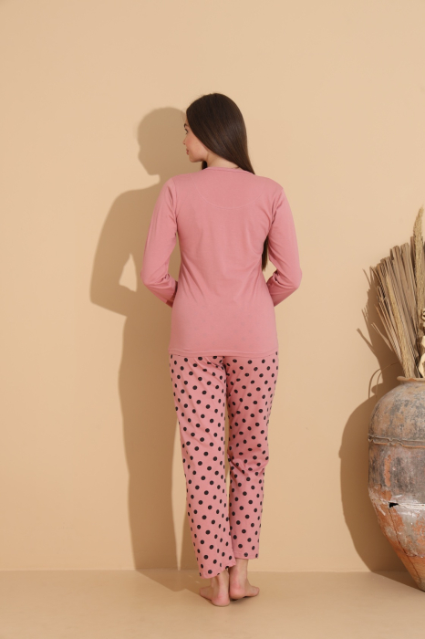 Pijama bumbac de Dama Confortabila, Set cu Bluza si Pantaloni lungi, roz 1010 [2]