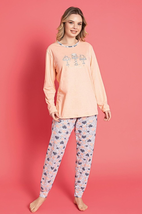 Pijama bumbac de Dama Confortabila, Set cu Bluza si Pantaloni lungi, corai 815 [1]
