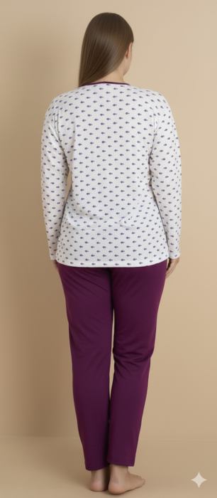 Pijama bumbac de Dama , Set cu Bluza si Pantaloni lungi, batal, visiniu 16243 [2]