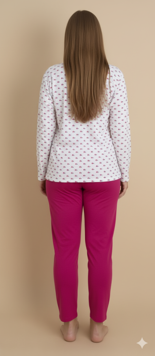 Pijama bumbac de Dama , Set cu Bluza si Pantaloni lungi, batal, roz 16243 [2]