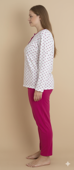 Pijama bumbac de Dama , Set cu Bluza si Pantaloni lungi, batal, roz 16243 [3]