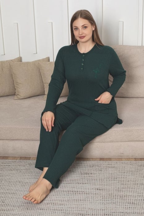 Pijama bumbac de Dama , Set cu Bluza si Pantaloni lungi, marime mare 700 verde [2]