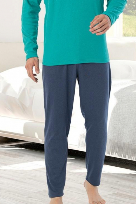 Pijama bumbac interlock barbat, maneci pantaloni lungi, imprimeu uni, verde turcoaz, embody.ro [3]