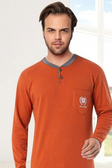 Pijama bumbac interlock barbat, maneci pantaloni lungi, imprimeu uni, portocaliu, embody.ro [4]