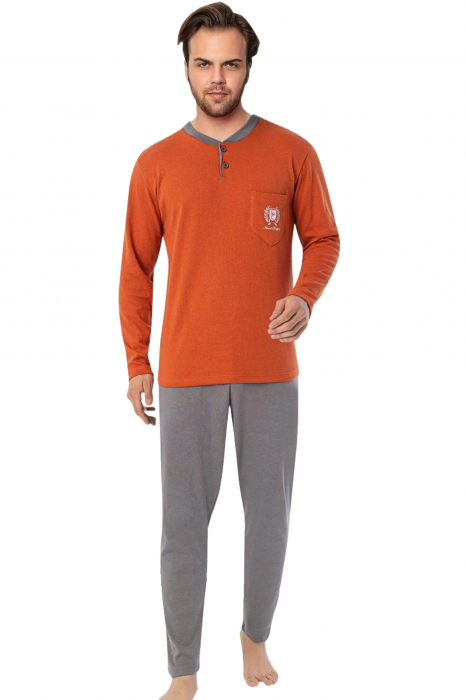 Pijama bumbac interlock barbat, maneci pantaloni lungi, imprimeu uni, portocaliu, embody.ro [5]