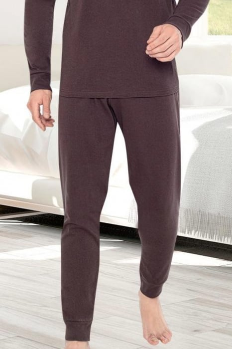 Pijama bumbac interlock barbat, maneci pantaloni lungi, imprimeu uni, maro, embody.ro [3]