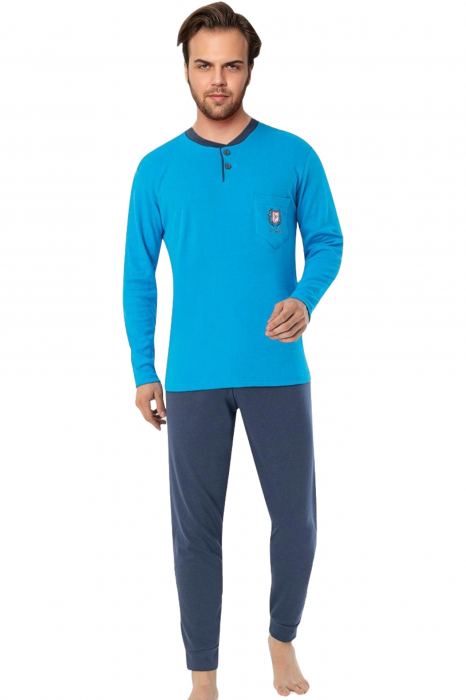 Pijama bumbac interlock barbat, maneci pantaloni lungi, albastru, embody.ro [5]