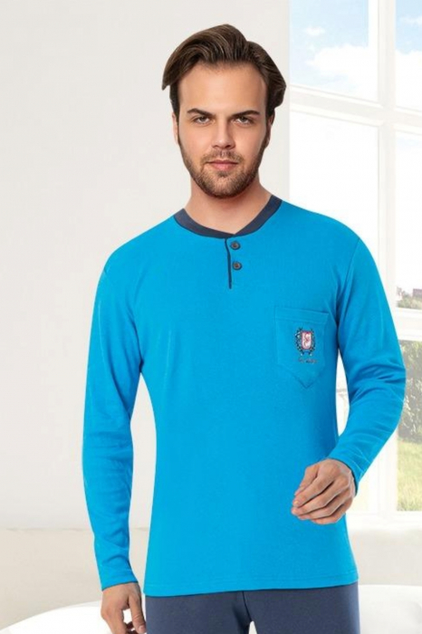 Pijama bumbac interlock barbat, maneci pantaloni lungi, albastru, embody.ro [4]