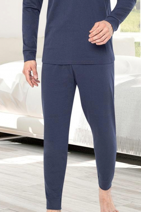 Pijama bumbac interlock barbat, maneci pantaloni lungi, imprimeu uni, bleumarin, embody.ro [3]