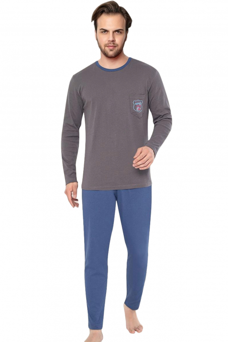 Pijama bumbac interlock barbat, maneci pantaloni lungi, imprimeu uni, gri, embody.ro [5]
