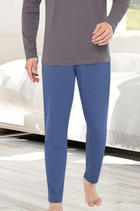 Pijama bumbac interlock barbat, maneci pantaloni lungi, imprimeu uni, gri, embody.ro [3]