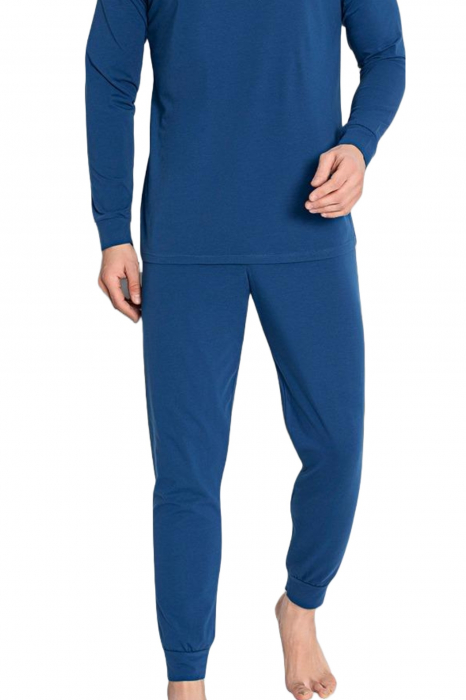 Pijama bumbac premium barbat, cu maneci si pantaloni lungi, imprimeu dsgn, albastru [3]
