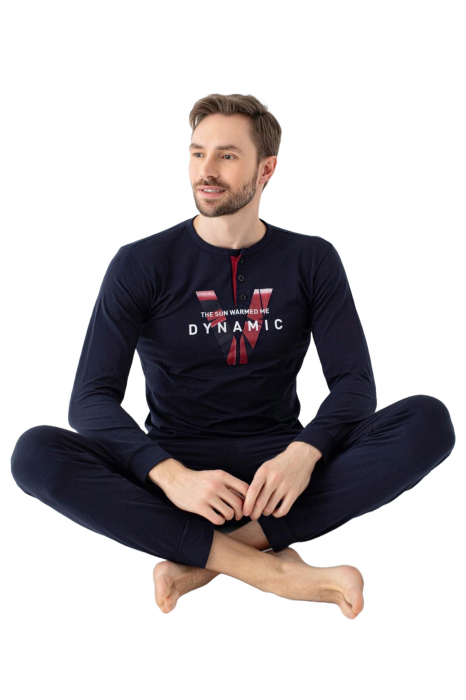 Pijama bumbac premium barbat, cu maneci si pantaloni lungi, imprimeu dynamic, negru, embody.ro [3]