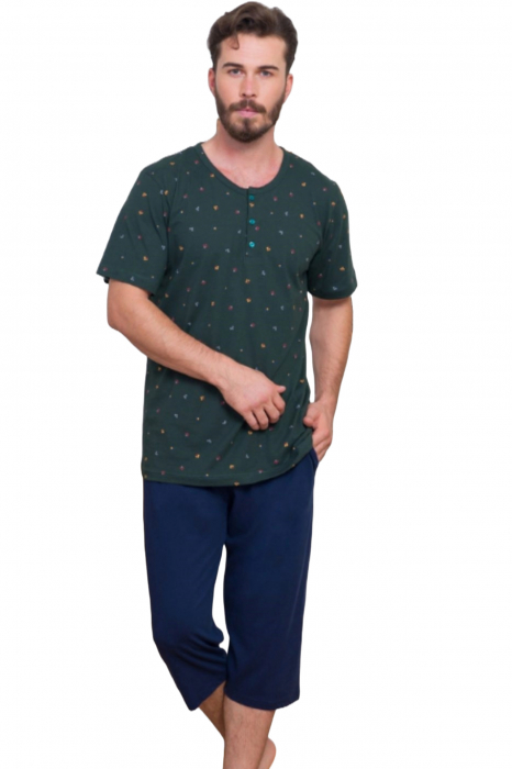 Pijama bumbac barbat marime mare cu maneci si pantaloni scurti, albastru, embody.ro [4]