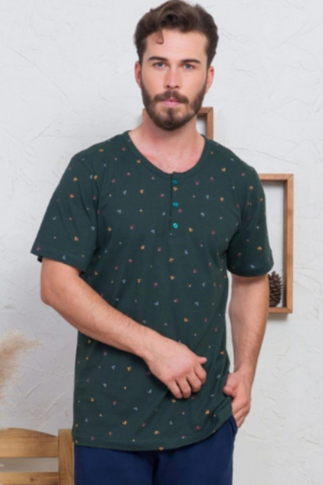 Pijama bumbac barbat marime mare cu maneci si pantaloni scurti, albastru, embody.ro [3]