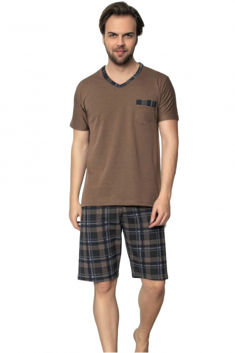 Pijama bumbac premium barbat, maneci si pantaloni scurti, maro, embody.ro [4]