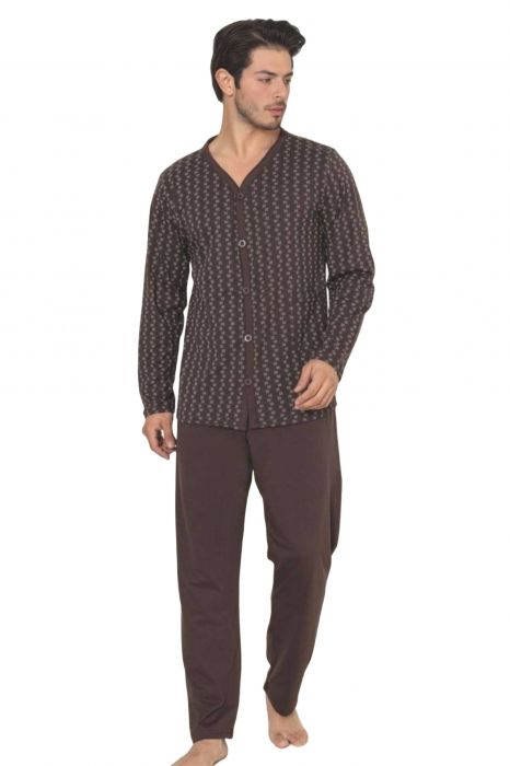 Pijama bumbac barbat, cu maneci si pantaloni lungi, maro 3013, embody [3]