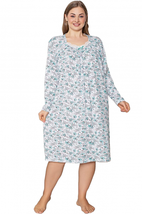 Pijama bumbac tip camasa de noapte dama, batal marime mare, albastru, embody.ro [3]
