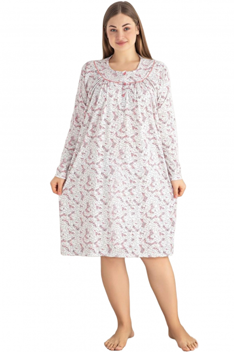 Pijama bumbac dama, tip camasa de noapte, batal marime mare, alb, embody.ro [3]